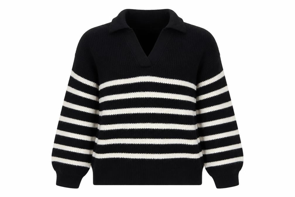 Marks and Spencer Women's Black Striped Pullover Jumper L