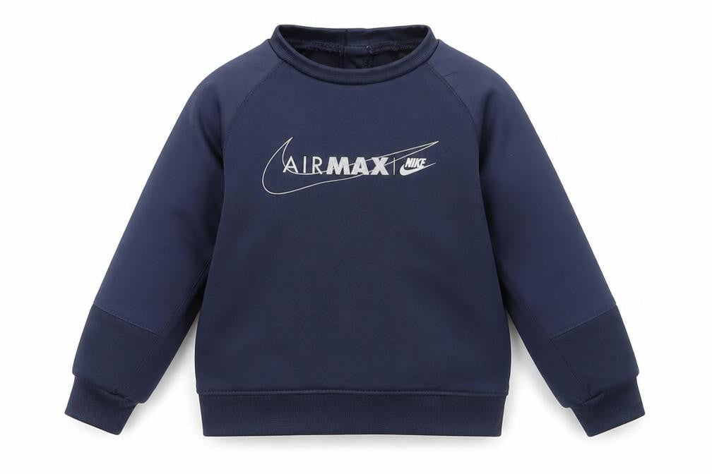 Front view of Nike boys’ blue pullover sweatshirt 2 years sports logo