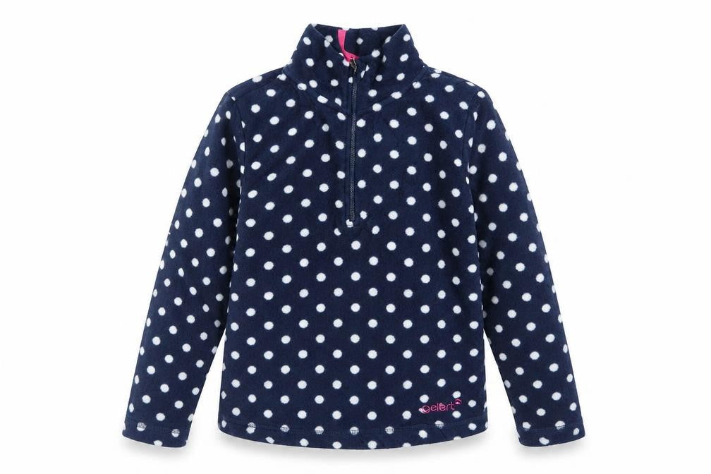 Front view of Gelert girls’ blue polka dot fleece jacket 9-10 years