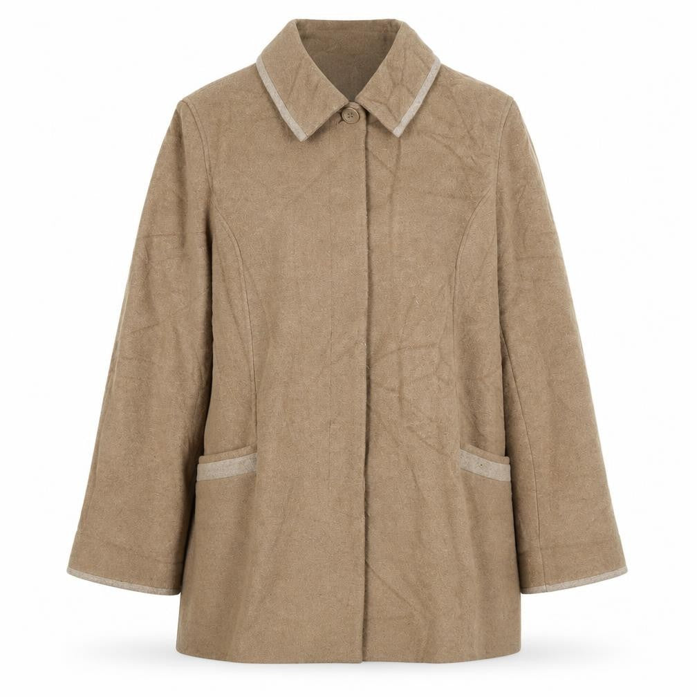 Front view of Honor Millburn Women's Beige Wool Mid-Length Coat