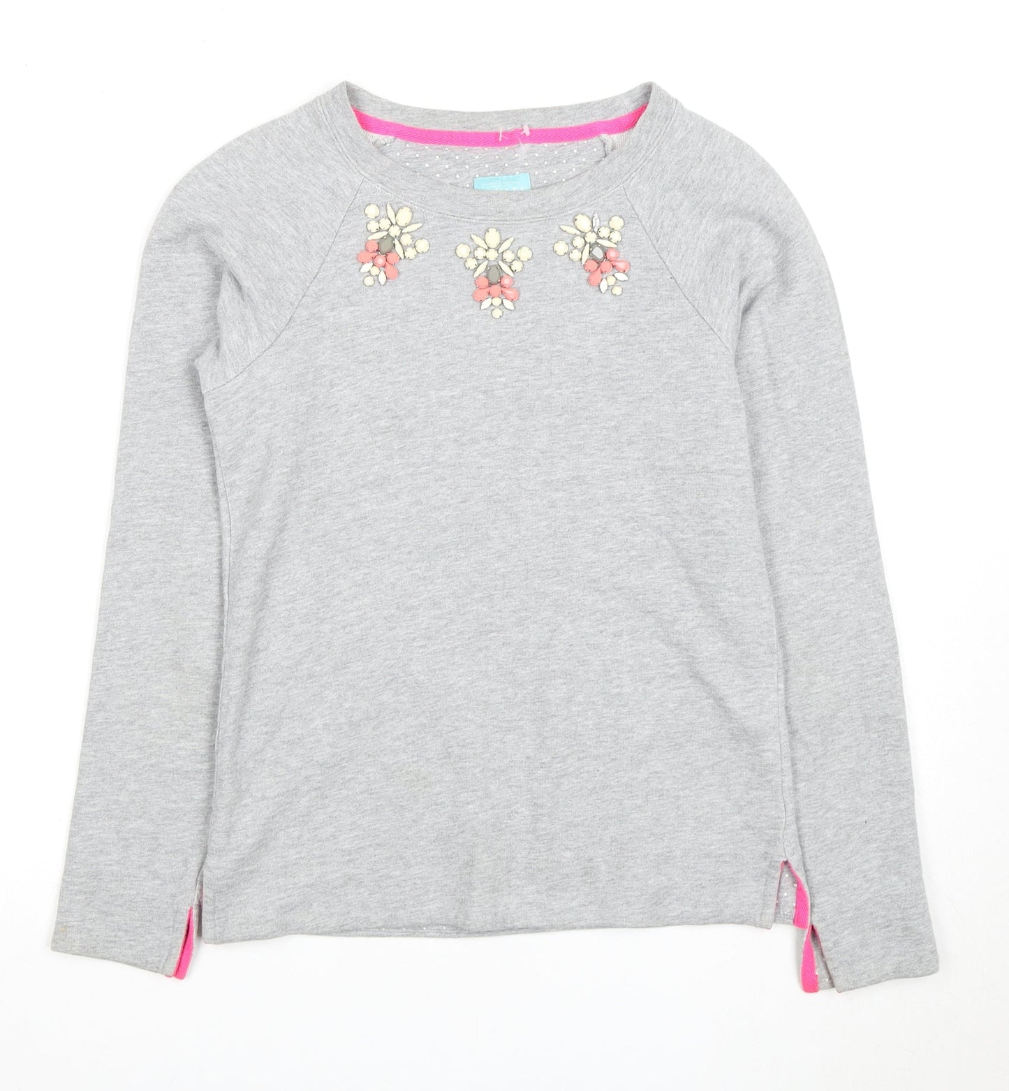 Joules Women's Grey Long Sleeve Beaded T-Shirt 2XS
