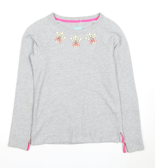 Joules Women's Grey Long Sleeve Beaded T-Shirt 2XS