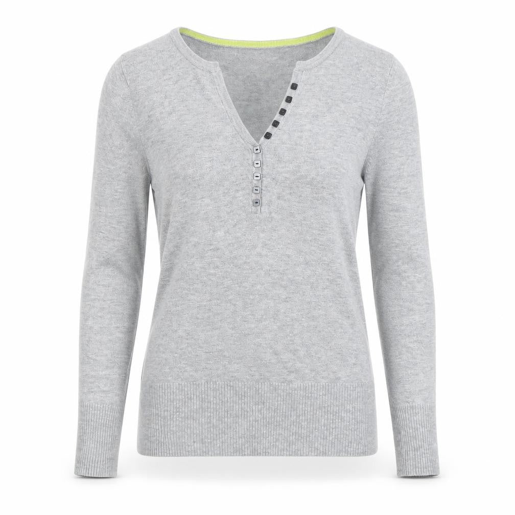 Marks and Spencer Women's Grey Button-Up V-Neck Top