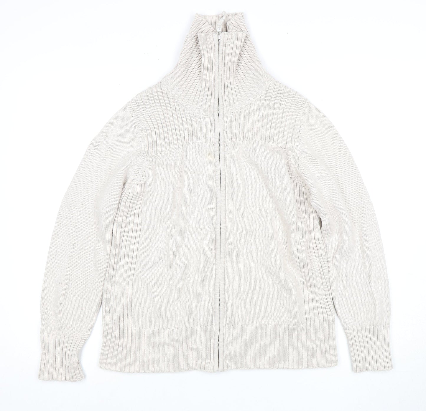 Marks & Spencer Women's Beige Full Zip Roll Neck Jumper