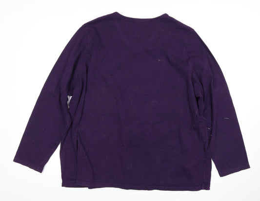 Lands End Women's Purple V-Neck Cotton T-Shirt 2XS