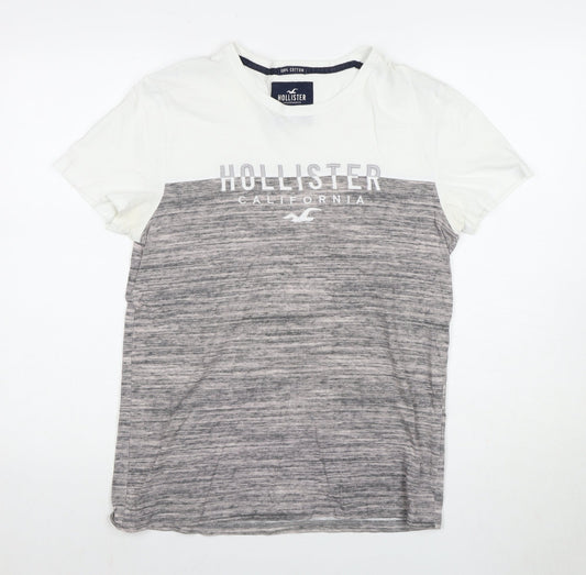 Hollister Men's S White Grey Cotton T-Shirt with Logo