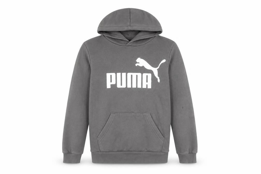 Puma Boys Grey Pullover Hoodie, Size M, Logo Accent