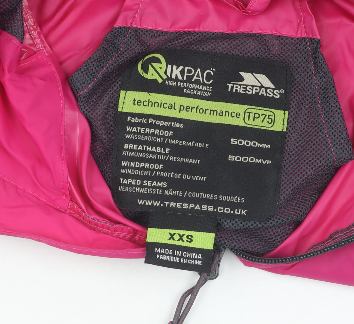 Trespass Women's Pink Waterproof Hooded Rain Jacket 2XS