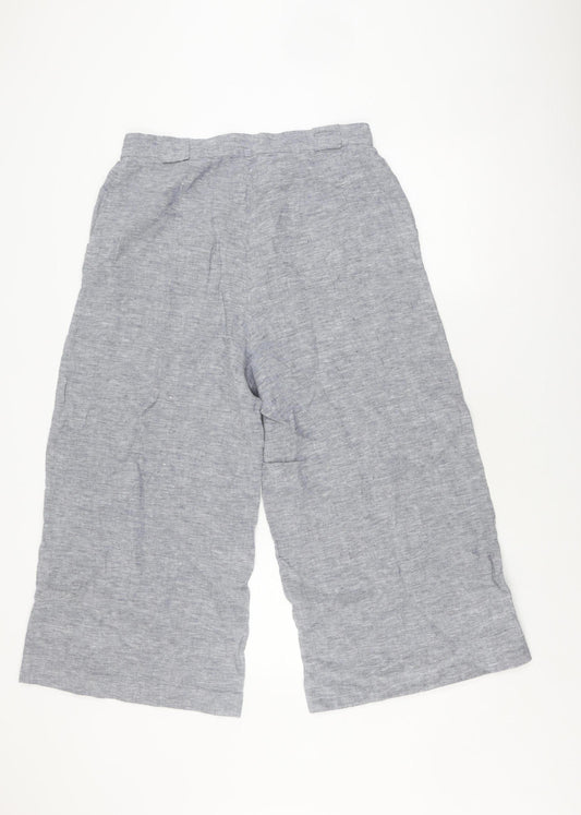 Jaeger Women's Grey Linen Wide-Leg Trousers, Size 14