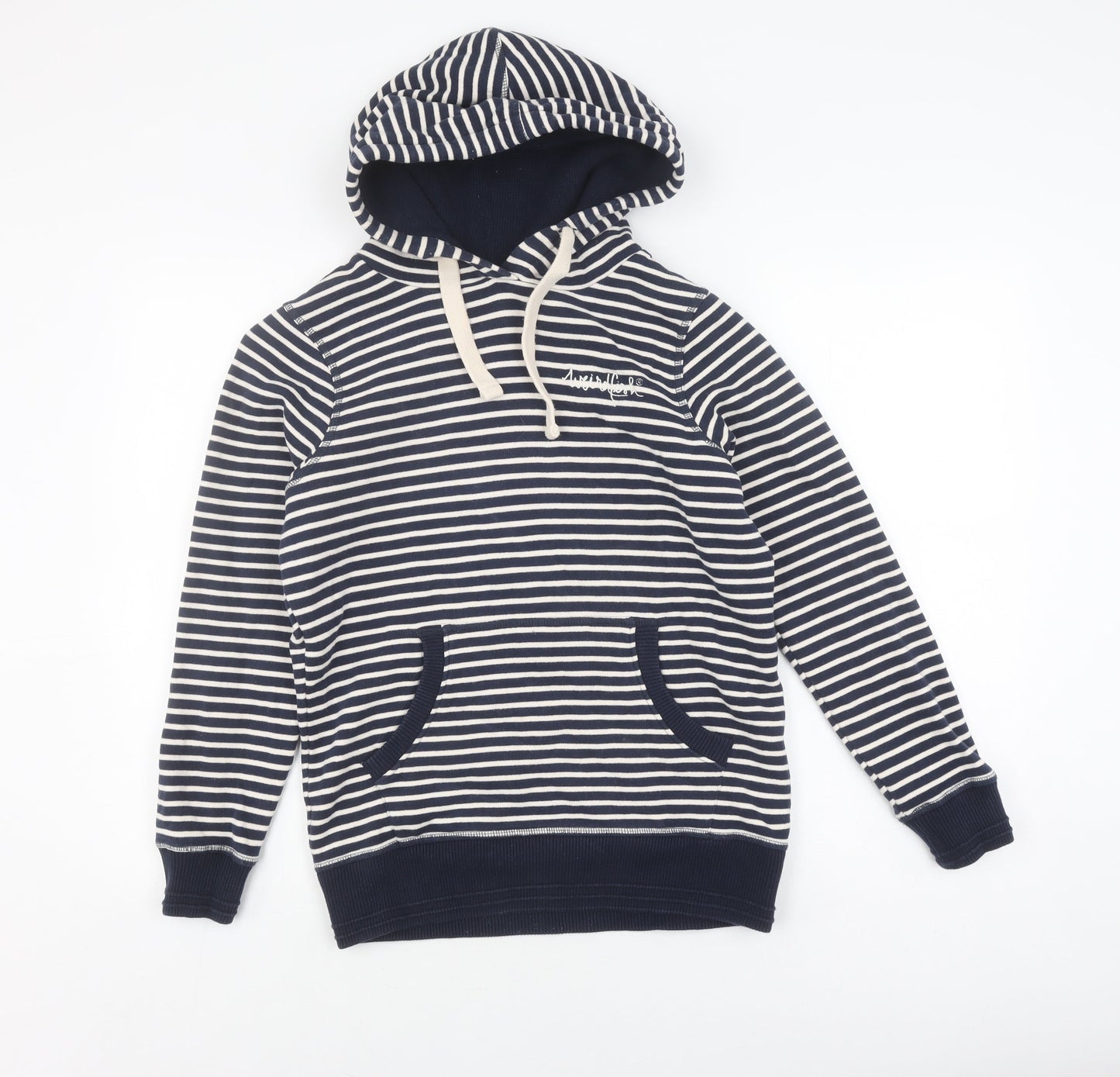 Weird Fish Women's Blue Striped Hoodie Size 8