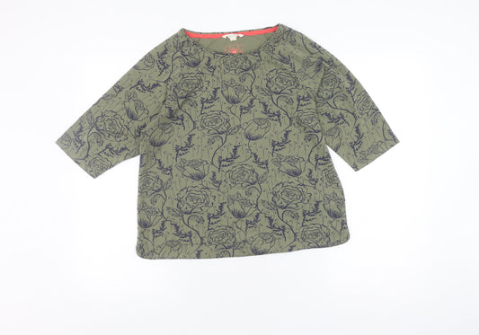 White Stuff Women's Green Floral 3/4 Sleeve Top