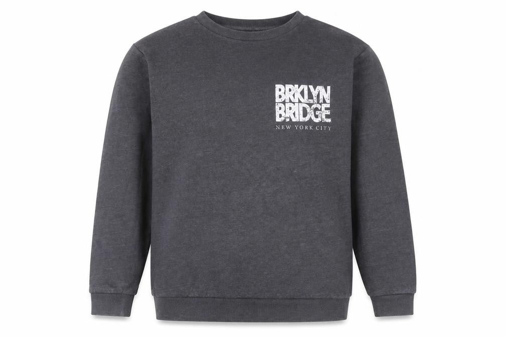 Front view of New Look girls’ grey pullover sweatshirt 12-13y graphic print