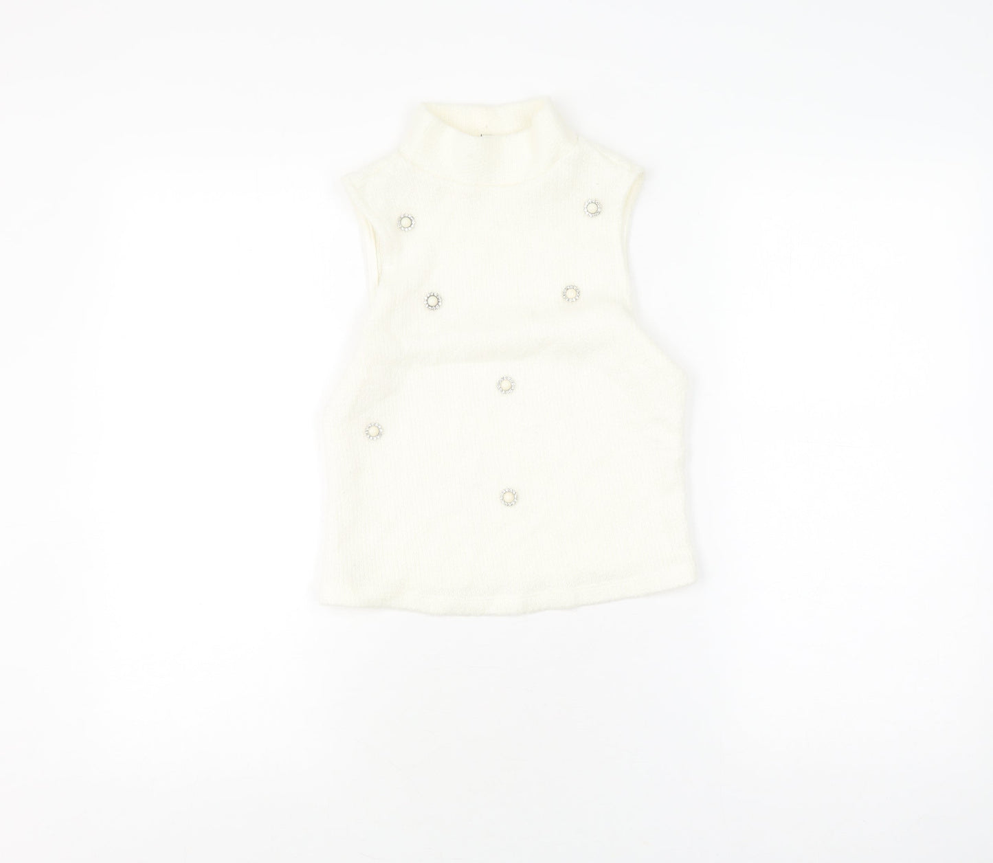 River Island White Mock Neck Sleeveless Top Size 8