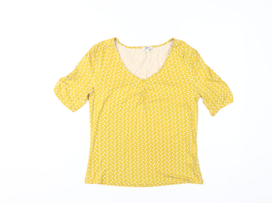 Khost Women's Yellow Polka Dot V-Neck T-Shirt Size 10