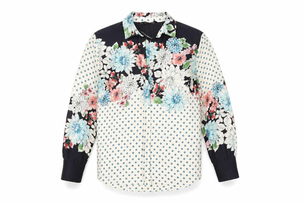 Zara Basic Floral & Dot Blouse Women Size 8 Multicoloured