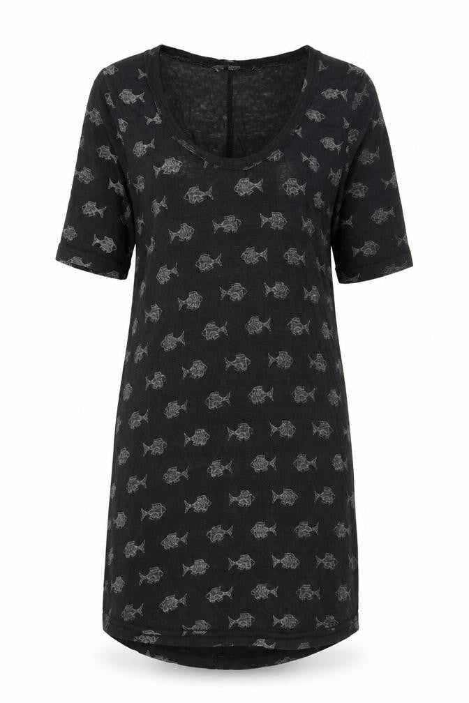 Womens UK Size 6 FatFace Black Linen T-Shirt
