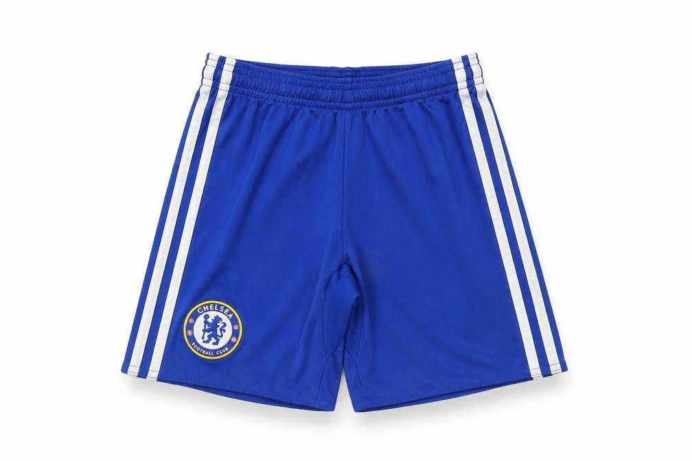 Front view of Adidas boys’ blue athletic shorts 9-10 years football style