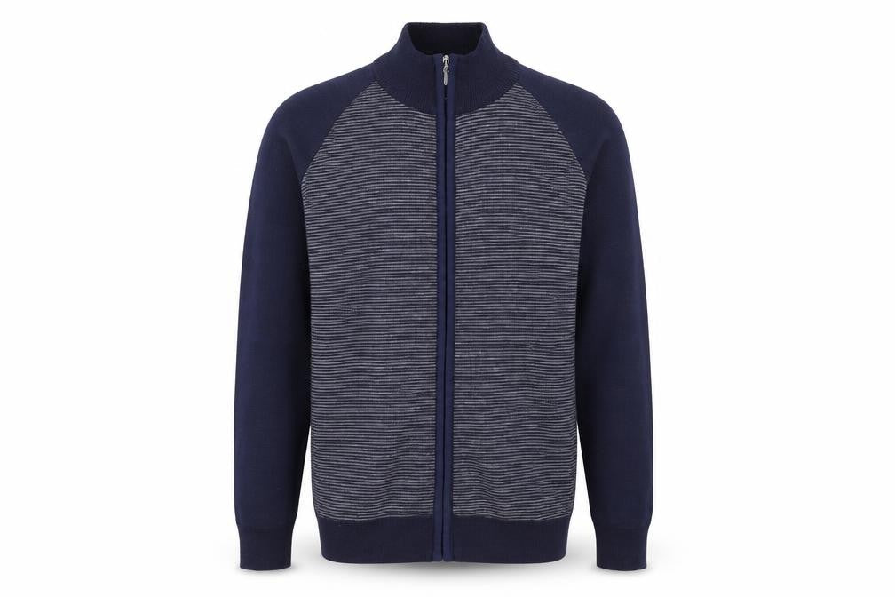 Front view of Kangaroo Poo Men's Blue Full Zip Jumper M