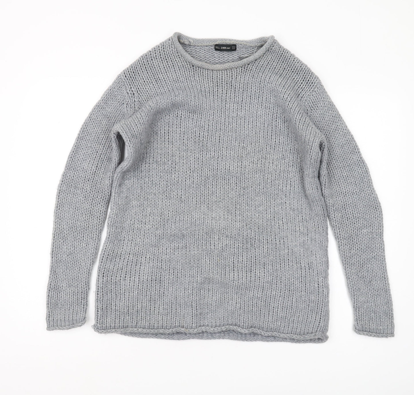 Zara Women's Grey Chunky Knit Jumper Size S