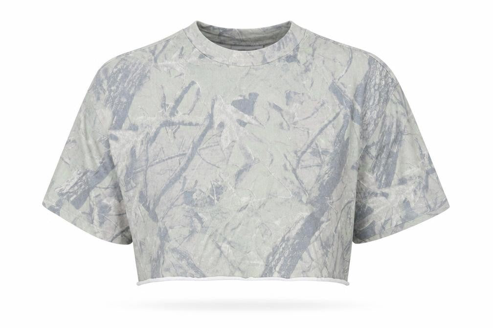 WEEKDAY Womens Green Camo T-Shirt, L, Cropped Casual