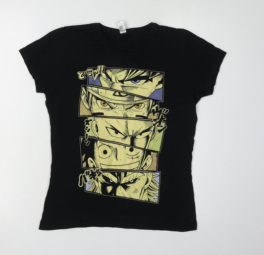 Pampling Women's Black Anime Print T-Shirt M