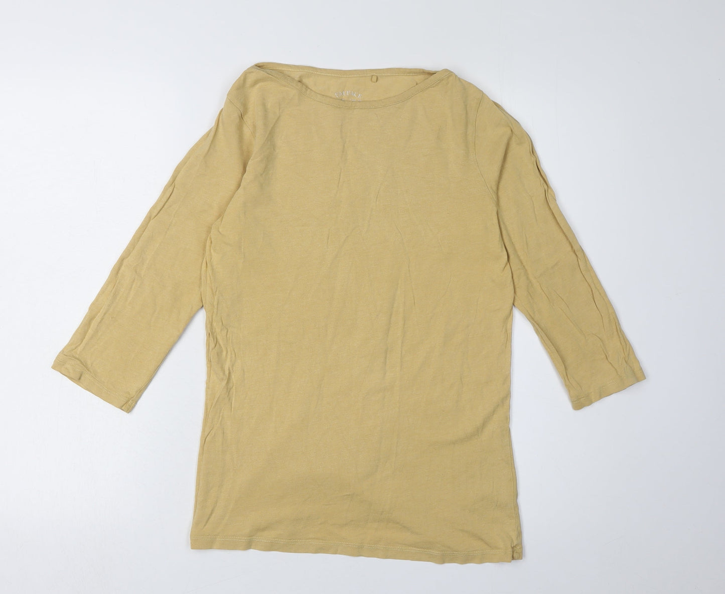 FatFace Yellow Boat Neck 3/4 Sleeve Cotton Top - Women UK 8
