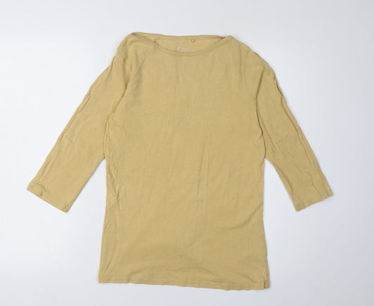 FatFace Yellow Boat Neck 3/4 Sleeve Cotton Top - Women UK 8
