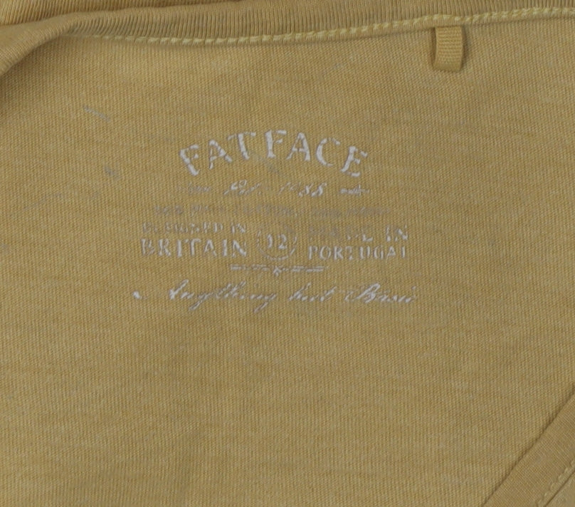 FatFace Yellow Boat Neck 3/4 Sleeve Cotton Top - Women UK 8