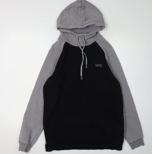 boohooMAN Men's Black Small Logo Pullover Hoodie
