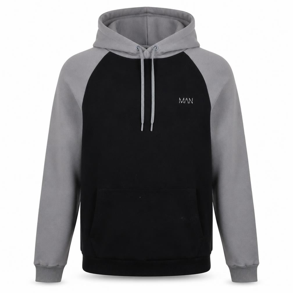 Front view of boohooMAN Men's Black Small Logo Pullover Hoodie