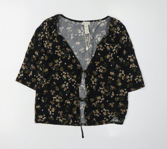 Pull Women's Black Floral Tunic Blouse, XS, Viscose