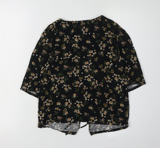 Pull Women's Black Floral Tunic Blouse, XS, Viscose