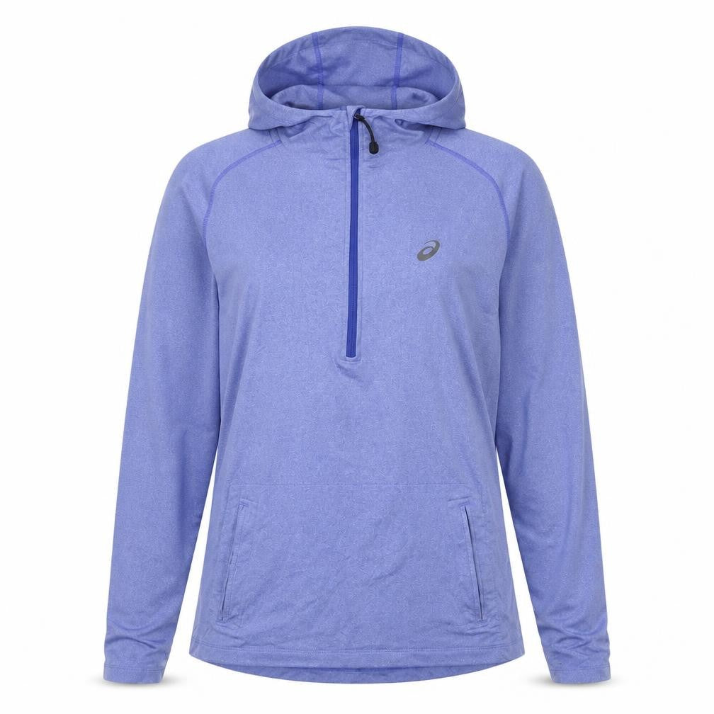 Front view of Asics Women's Blue Pullover Hoodie S, Sporty & Stylish