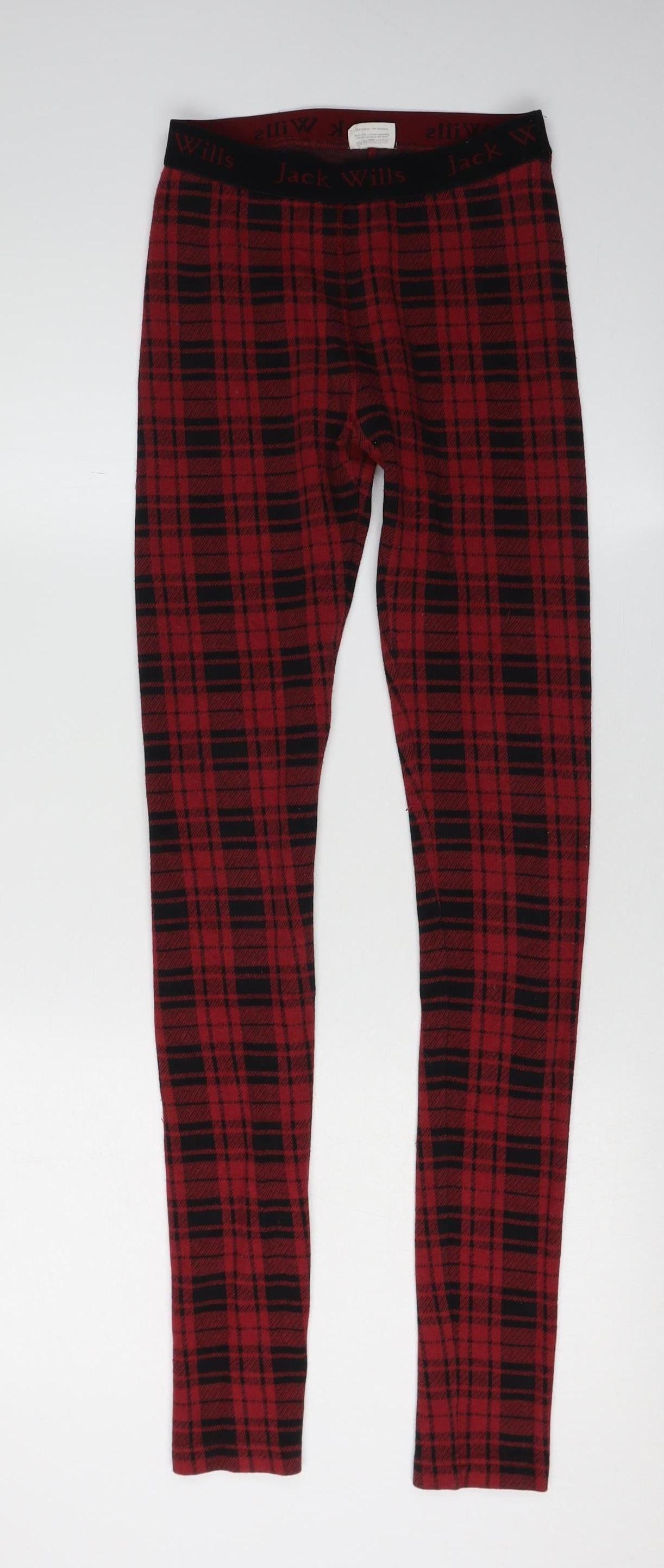 Jack Wills Women's Red Plaid Ankle Leggings Size 6