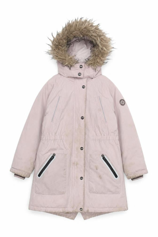 Front view of Next girls’ pink hooded parka coat 9 years