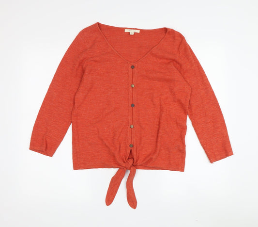 White Stuff Women's Orange Button-Up Top, Size 8, Long Sleeve