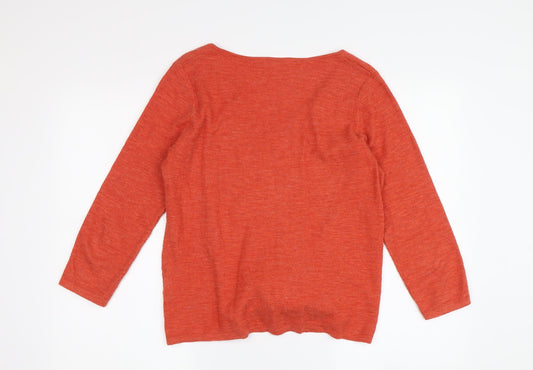 White Stuff Women's Orange Button-Up Top, Size 8, Long Sleeve