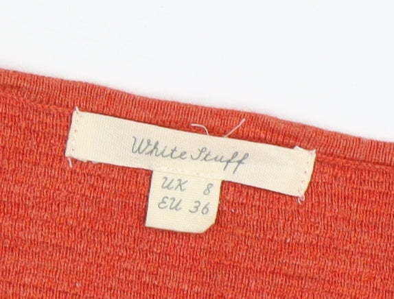 White Stuff Women's Orange Button-Up Top, Size 8, Long Sleeve