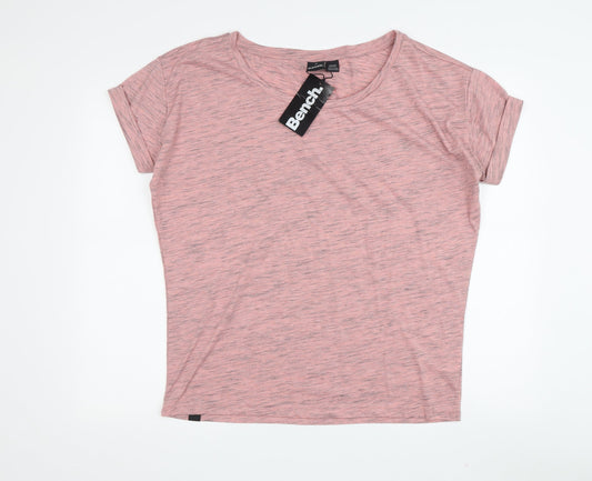 Bench Women's Pink T-Shirt, L, Basic Round Neck