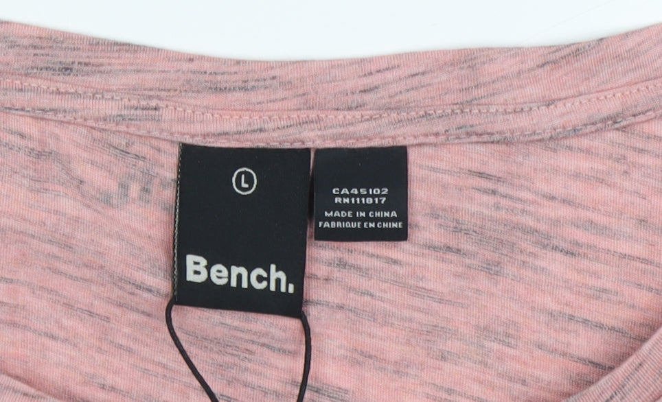 Bench Women's Pink T-Shirt, L, Basic Round Neck