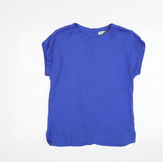 Reiss Women's Blue Blouse UK 4 Solid Short Sleeve