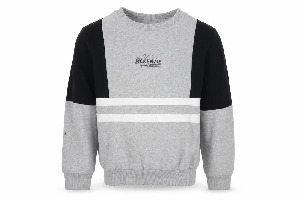 Front view of McKenzie boys’ grey and black pullover sweatshirt 8 years
