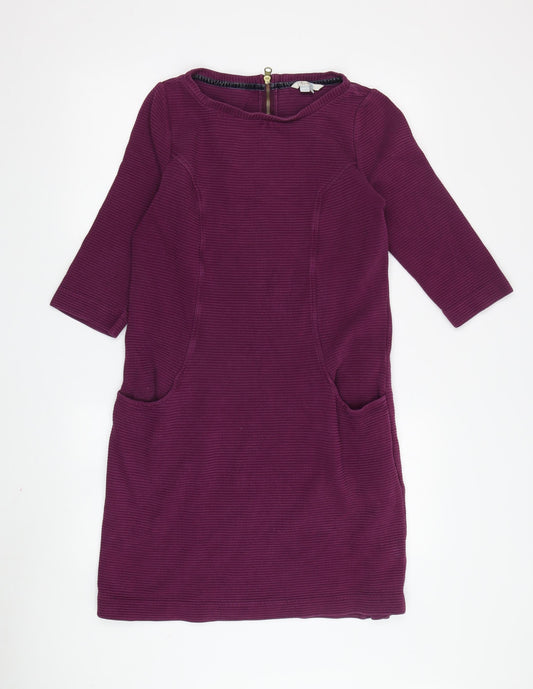 Boden Women's Purple Shift Dress L 3/4 Sleeve Cotton