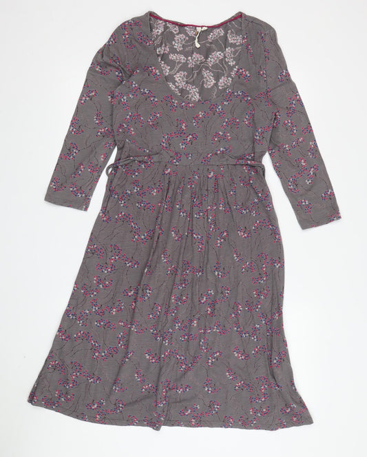 White Stuff Women's Grey Floral Fit & Flare Dress - Size 10