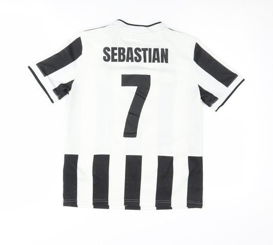 Adidas Boys 11-12 Black White Jersey Football Striped Top