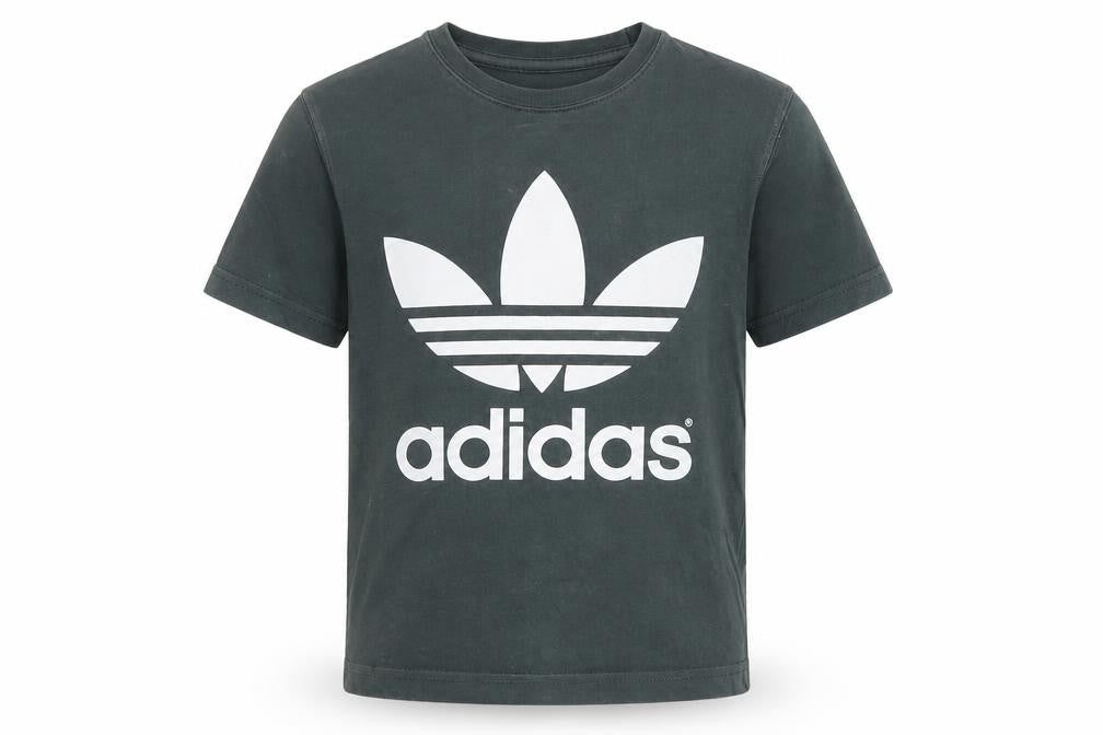 Front view of Adidas boys’ black medium graphic print t-shirt