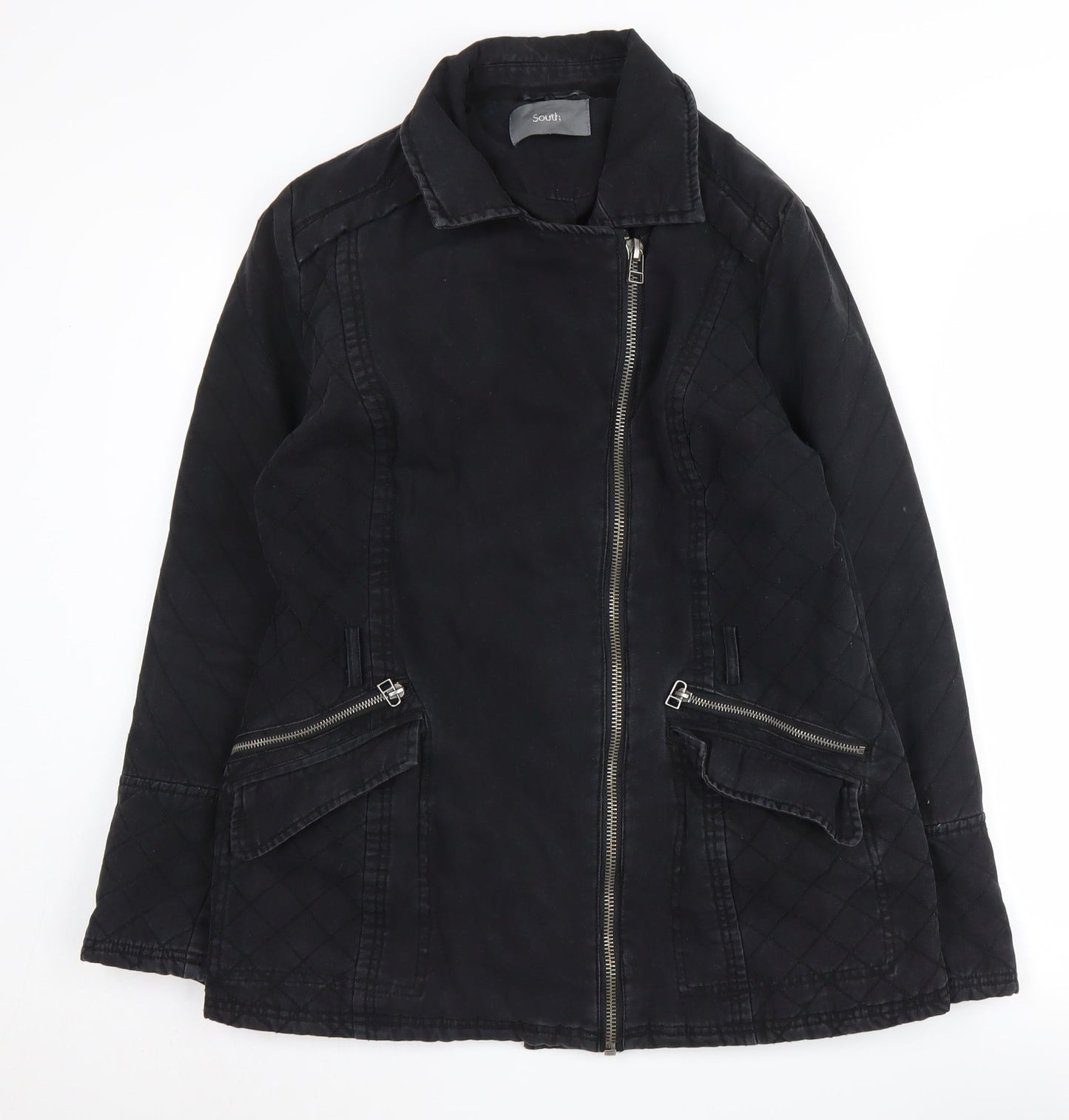 South Women's Black Bomber Jacket Size 14, Quilted, Zip