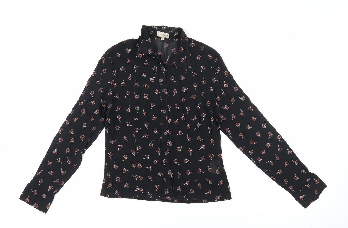 Karen Millen Women's Black Floral Button-Up Shirt, Size 14