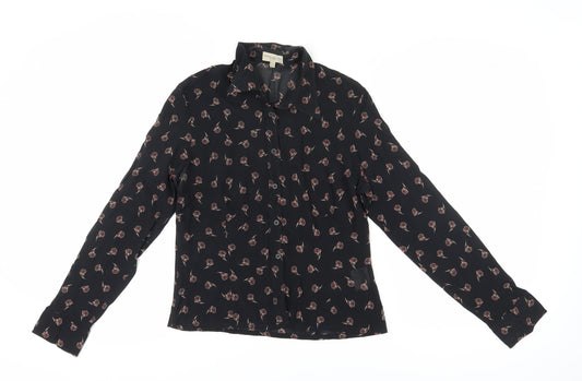 Karen Millen Women's Black Floral Button-Up Shirt, Size 14