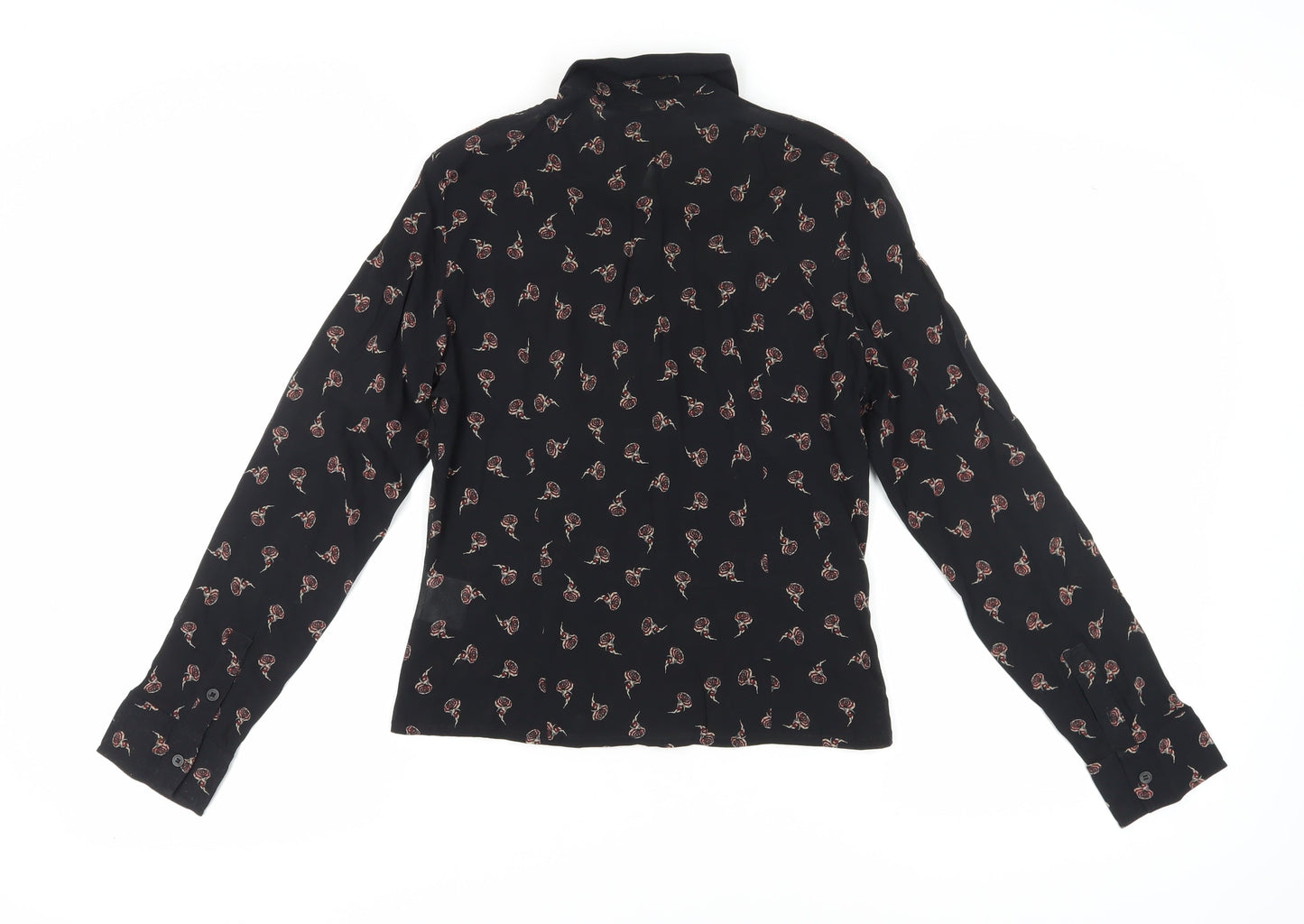 Karen Millen Women's Black Floral Button-Up Shirt, Size 14